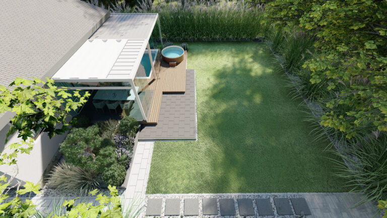Projektowanie terenów - ogrodów z basenem i tarasów – projekt 28